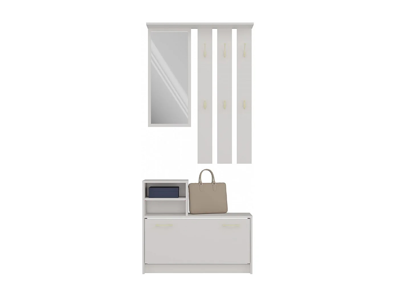 VITTORIA - Vestiaire d'entrée - Patère murale + miroir + rangement chaussures - 180x85x24 - Meuble d'entrée - Beige