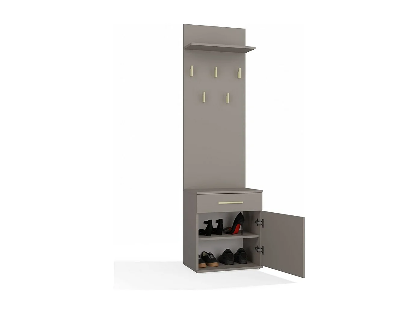 VIONI - Mobile guardaroba da ingresso - Appendiabiti a parete con ripiano - 5 ganci - Cassetto + mobile contenitore