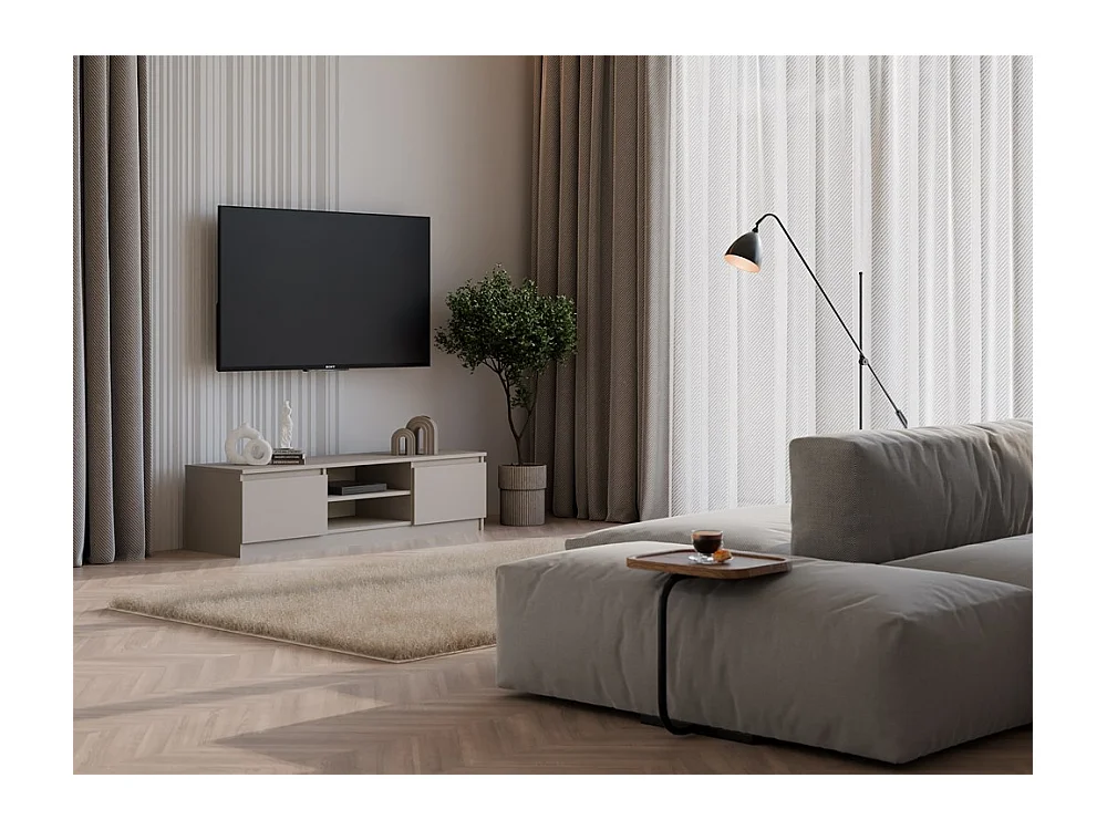 TIVOLI - Meuble TV style moderne - 140x40x36cm - 2 niches + 2 portes - Rangement matériel télé/audio - Gris
