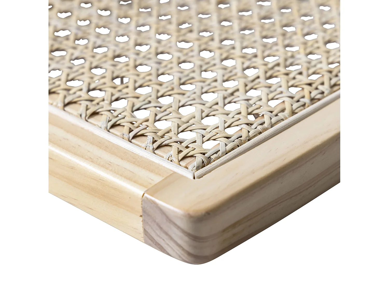 Lit adulte en pin massif avec véritable cannage 160x200 + set de 2 planches de chevet cannage - ANNA