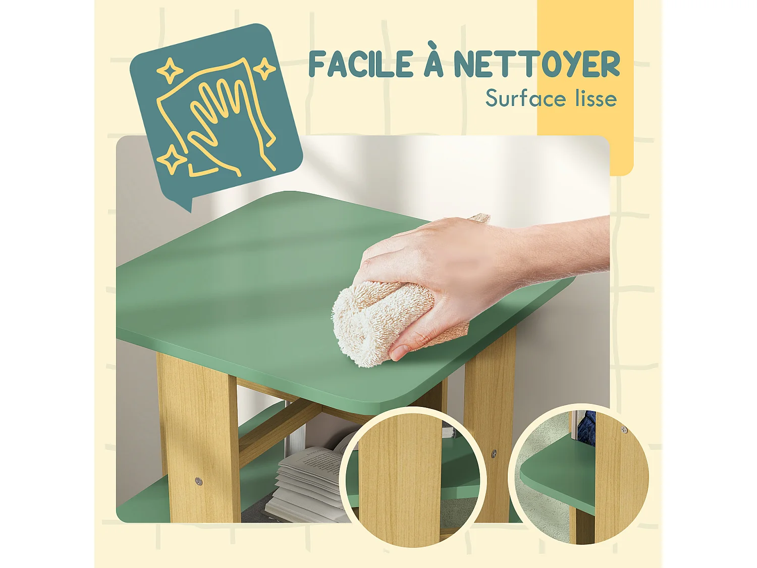 Bibliothèque enfant mobile sur roulettes - 4 niveaux rangement - bois de pin MDF vert