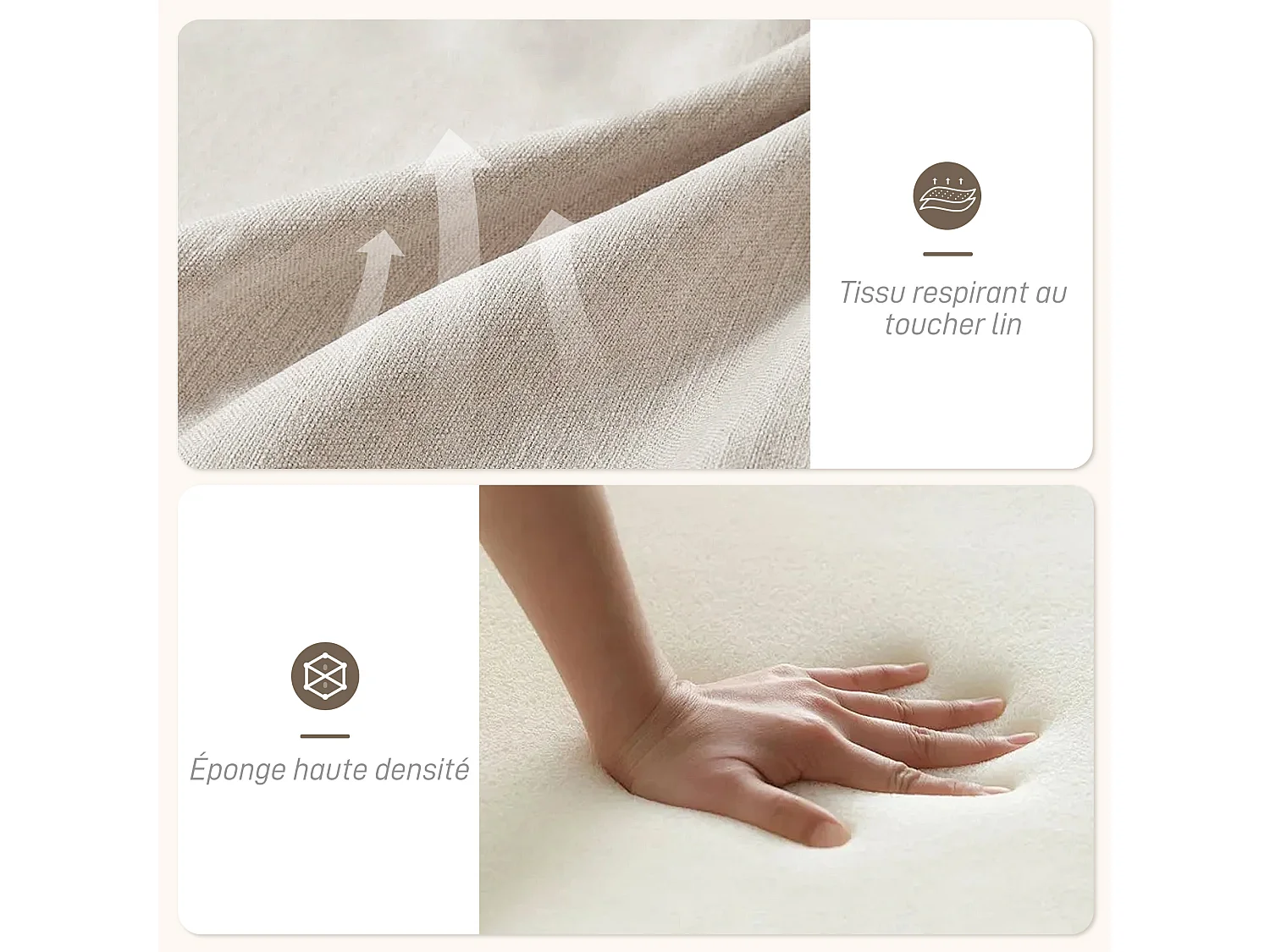 Fauteuil lounge style nordique piètement structure accoudoirs bois naturel épais coussins tissu beige