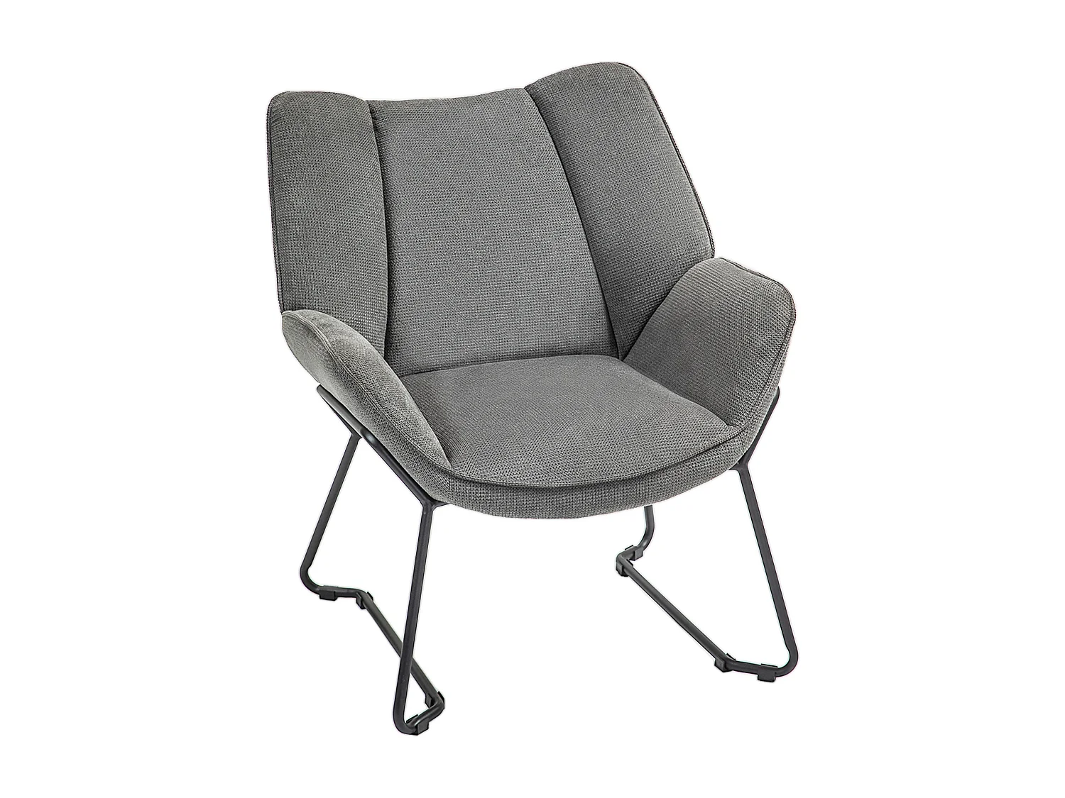 Fauteuil lounge design contemporain - dossier incliné, assise accoudoirs enveloppants - acier noir tissu gris