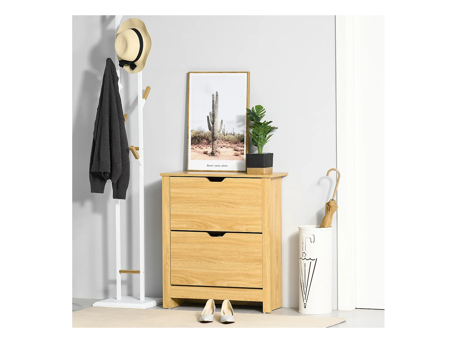 Armoire à chaussures 2 portes abattantes 2 compartiments panneaux particules aspect bois