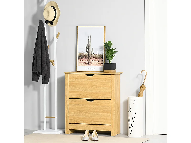 Armoire à chaussures 2 portes abattantes 2 compartiments panneaux particules aspect bois