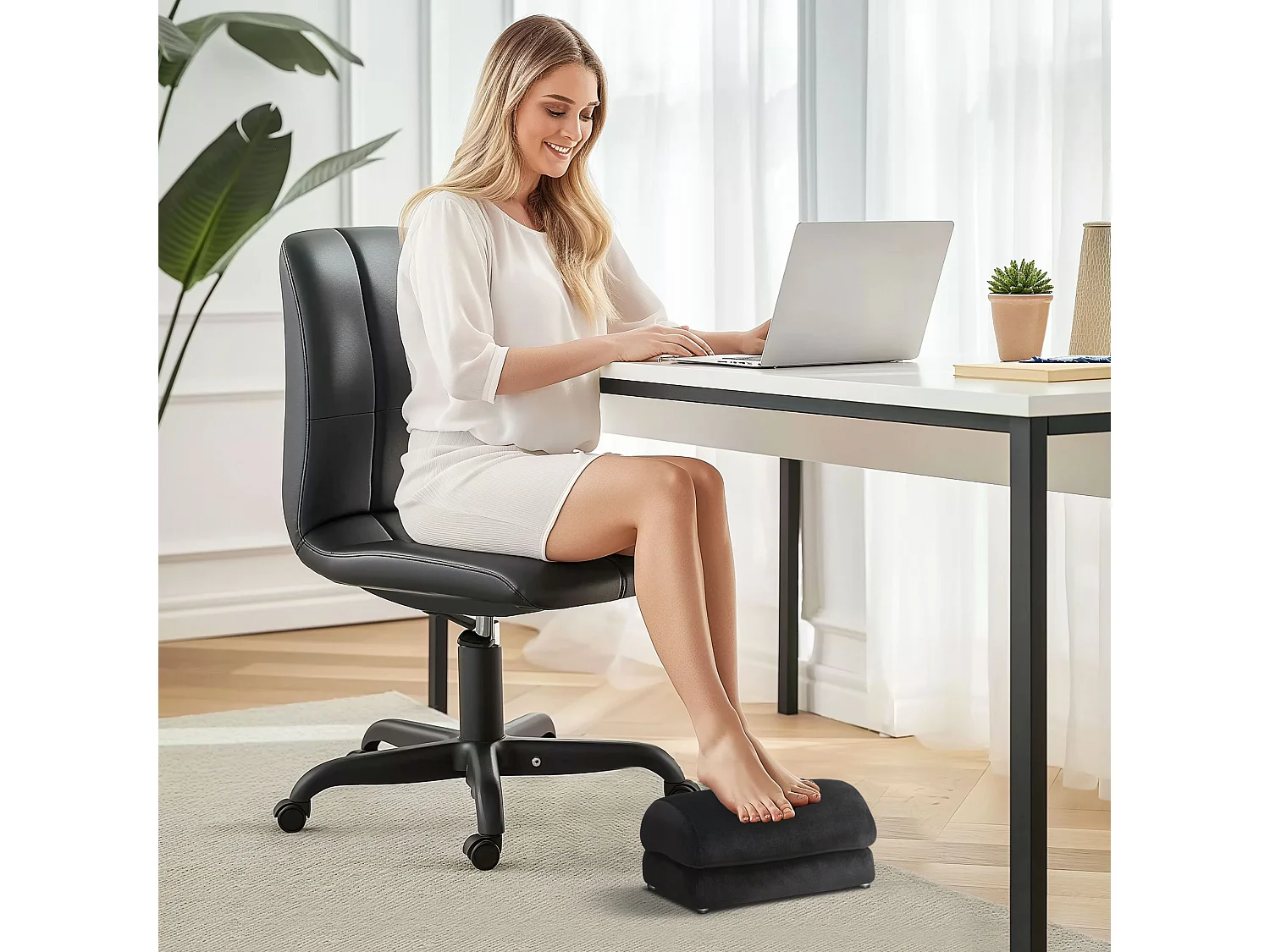 Repose-pied sous le bureau - repose pied bureau antidérapant - mousse souple velours noir