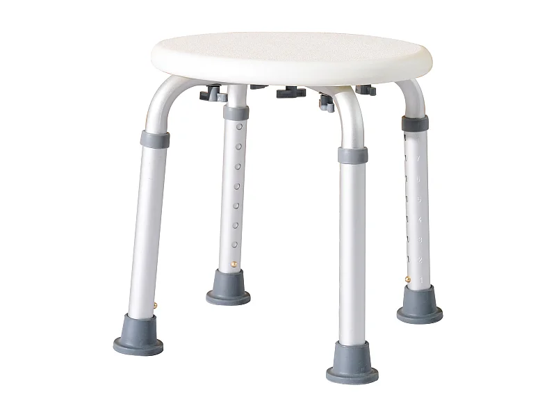 Tabouret de douche réglable en hauteur siège de douche ergonomique pieds antidérapants charge max. 136 Kg alu HDPE blanc