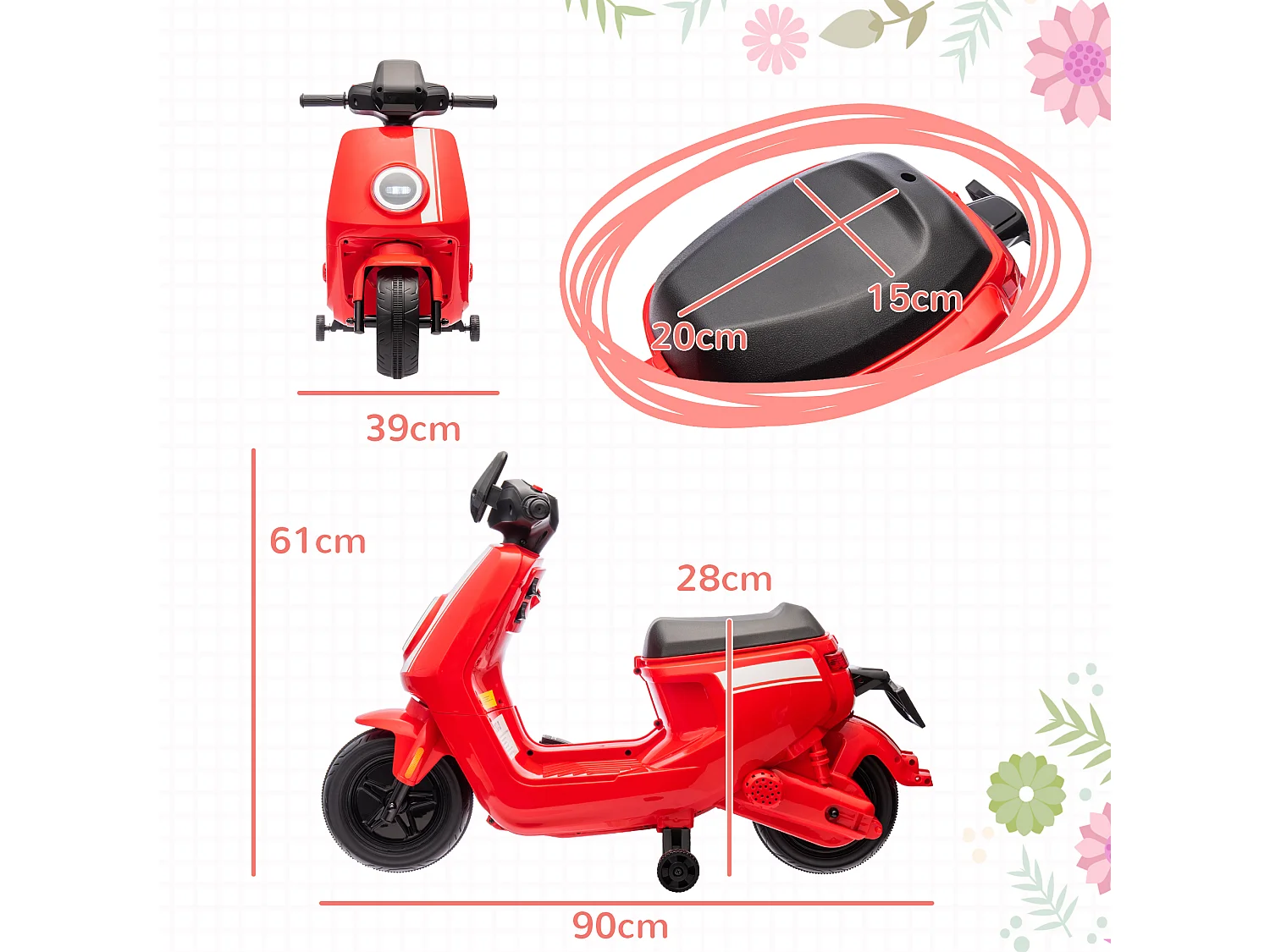Scooter électrique enfant - moto enfant 6V 25W 2 vitesses 1,5-3 Km/h - effets sonores lumineux - rouge
