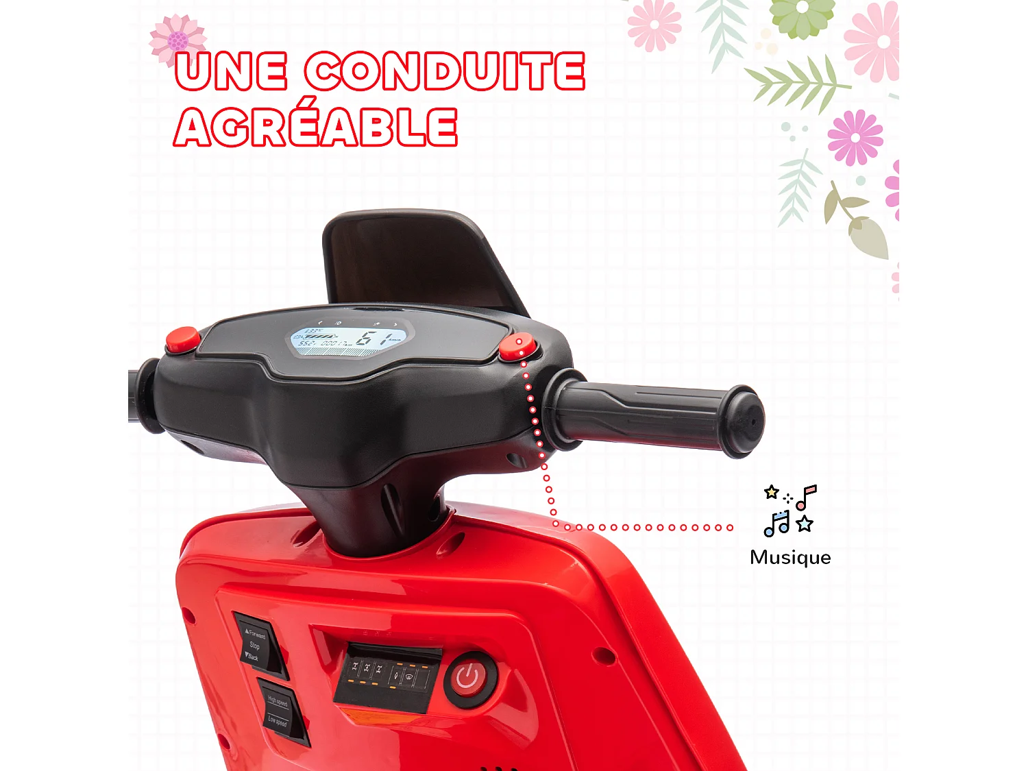 Scooter électrique enfant - moto enfant 6V 25W 2 vitesses 1,5-3 Km/h - effets sonores lumineux - rouge