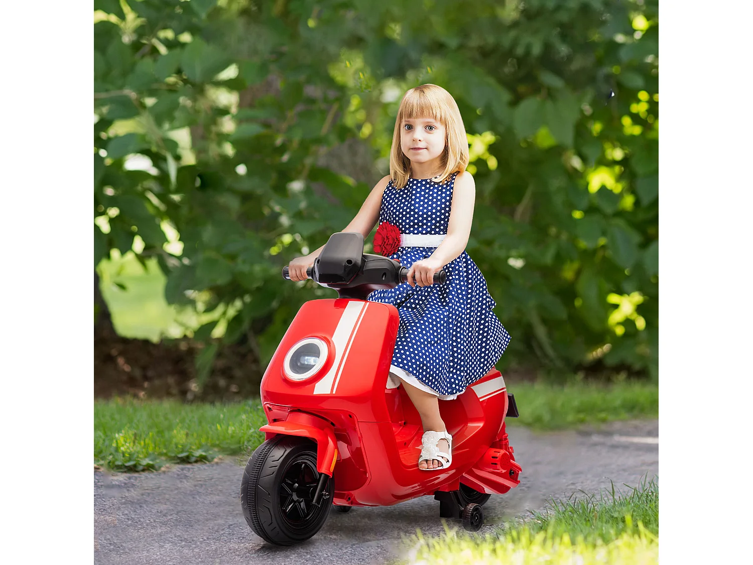 Scooter électrique enfant - moto enfant 6V 25W 2 vitesses 1,5-3 Km/h - effets sonores lumineux - rouge