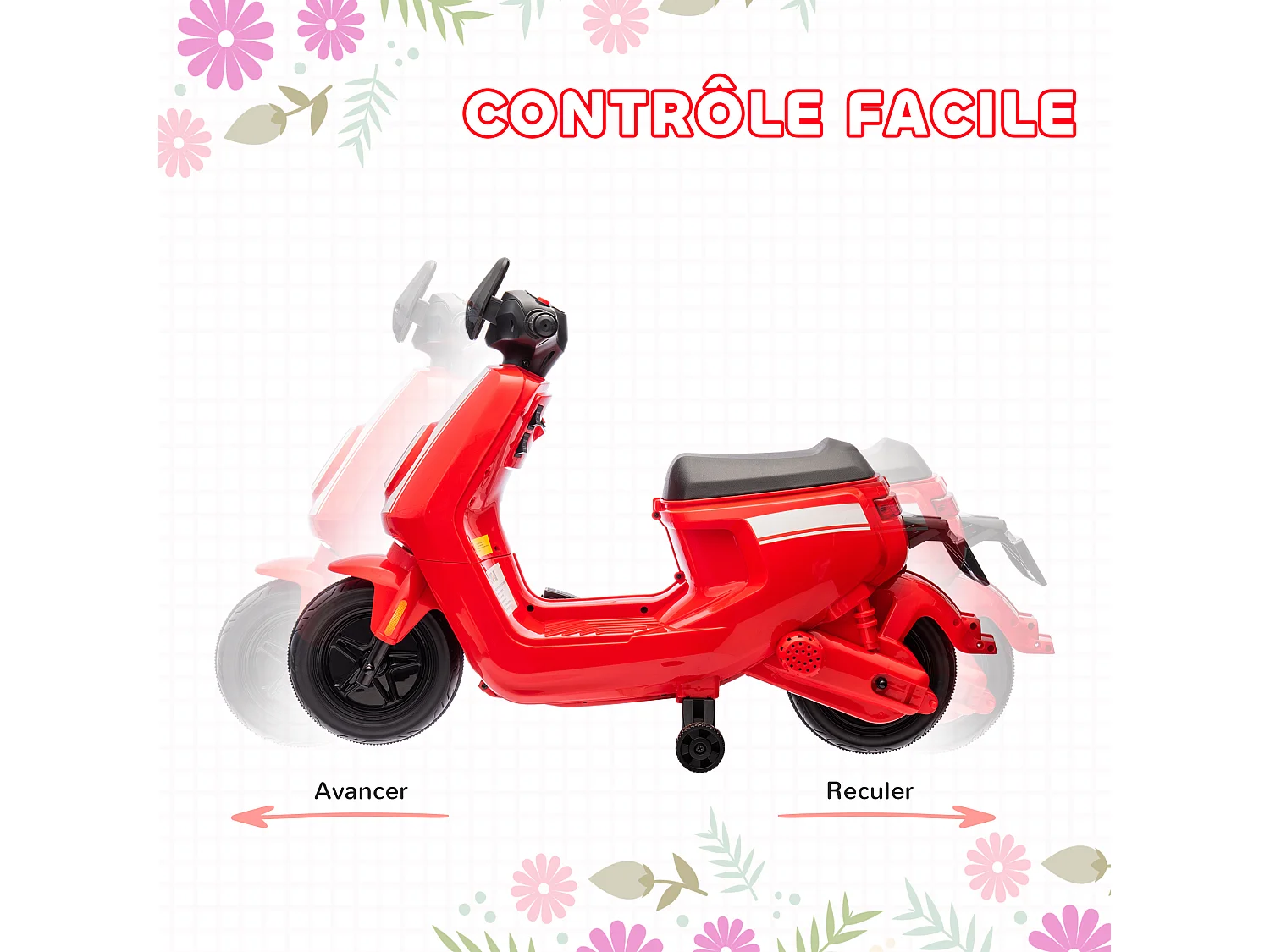 Scooter électrique enfant - moto enfant 6V 25W 2 vitesses 1,5-3 Km/h - effets sonores lumineux - rouge