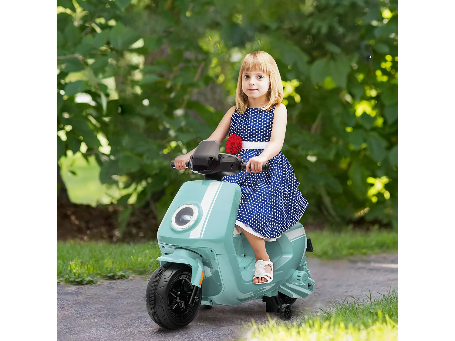 Scooter électrique enfant - moto enfant 6V 25W 2 vitesses 1,5-3 Km/h - effets sonores lumineux - vert