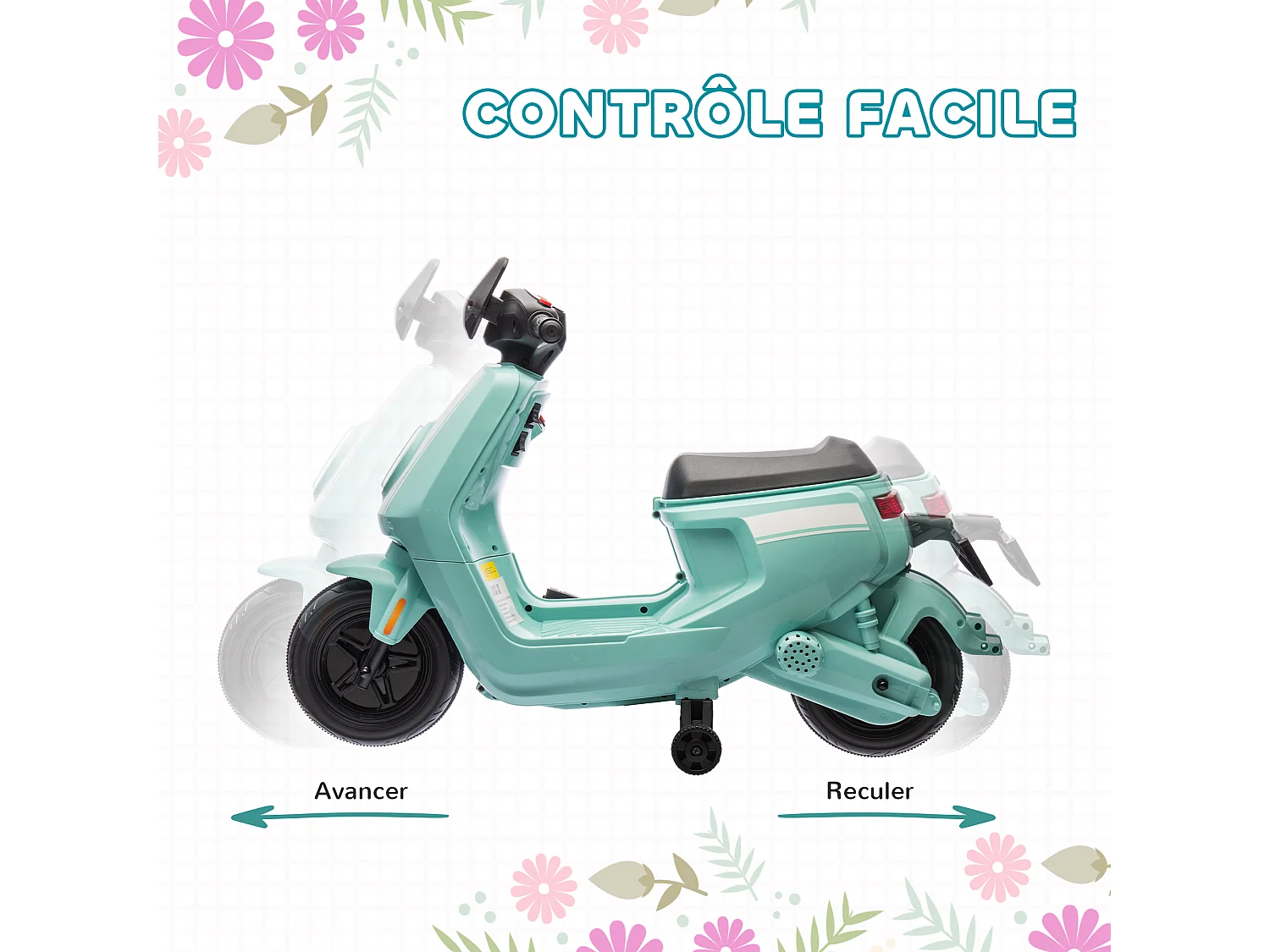 Scooter électrique enfant - moto enfant 6V 25W 2 vitesses 1,5-3 Km/h - effets sonores lumineux - vert