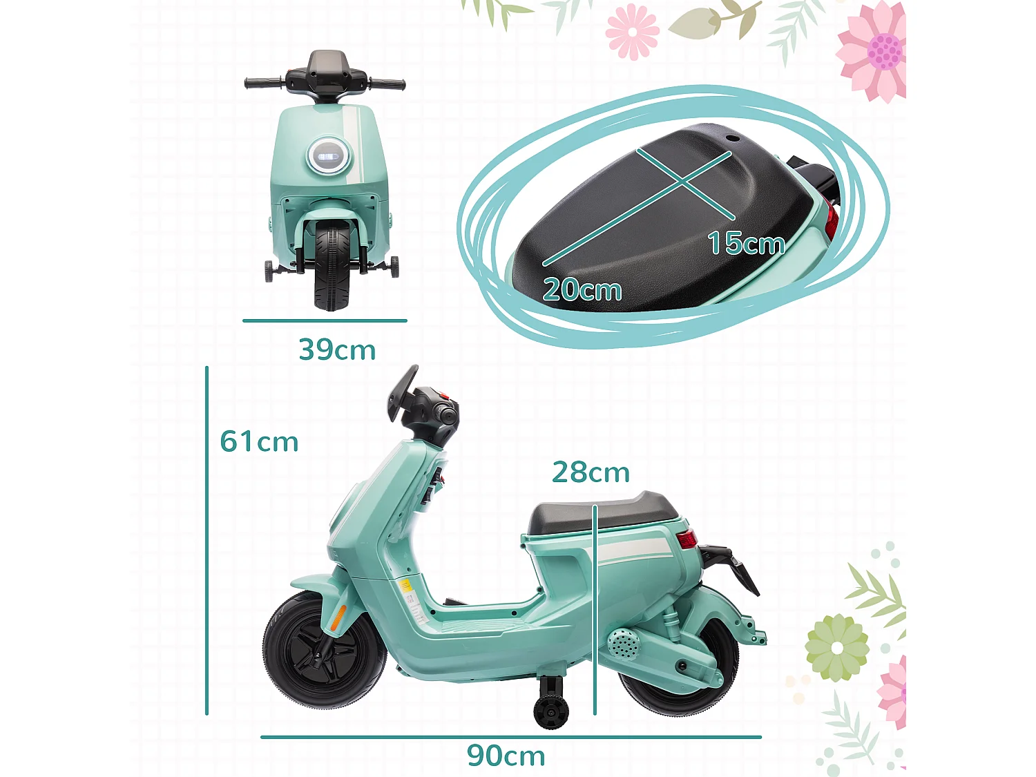 Scooter électrique enfant - moto enfant 6V 25W 2 vitesses 1,5-3 Km/h - effets sonores lumineux - vert