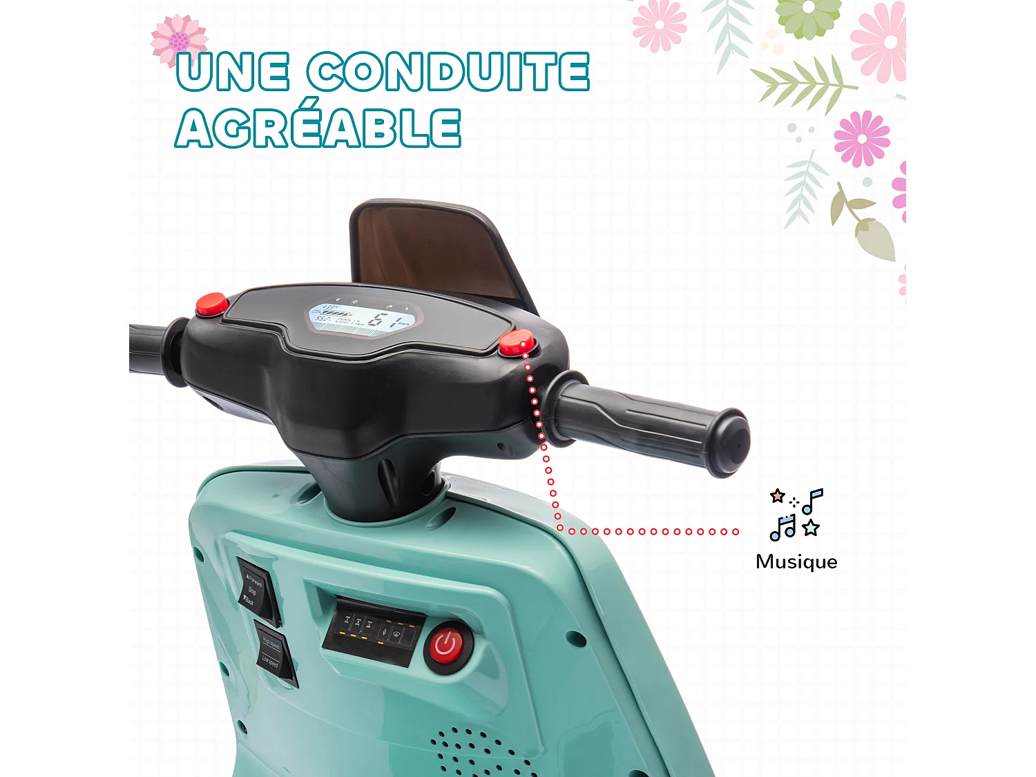 Scooter électrique enfant - moto enfant 6V 25W 2 vitesses 1,5-3 Km/h - effets sonores lumineux - vert