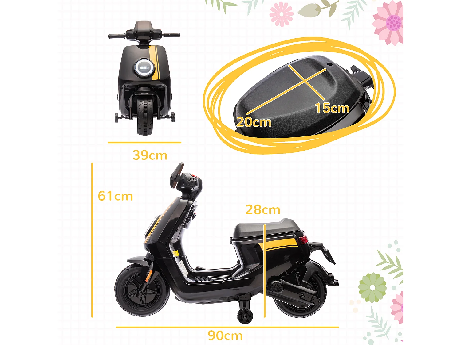 Scooter électrique enfant - moto enfant 6V 25W 2 vitesses 1,5-3 Km/h - effets sonores lumineux - noir