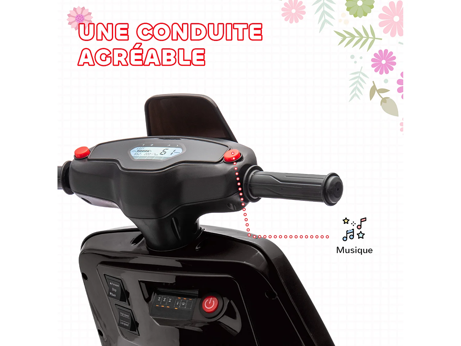 Scooter électrique enfant - moto enfant 6V 25W 2 vitesses 1,5-3 Km/h - effets sonores lumineux - noir