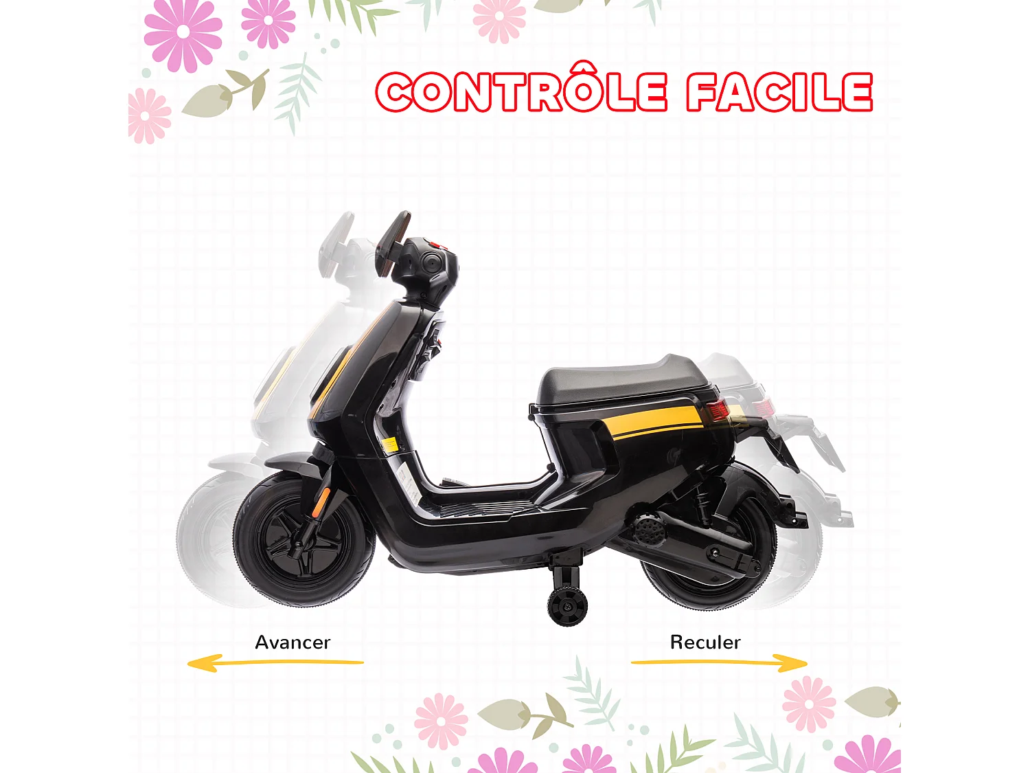 Scooter électrique enfant - moto enfant 6V 25W 2 vitesses 1,5-3 Km/h - effets sonores lumineux - noir