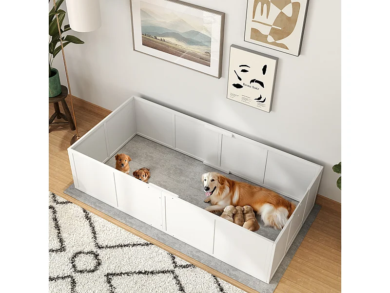 Parc de mise bas pour chien - caisse de mise bas pour chien - hauteur porte réglable - bois pin MDF blanc