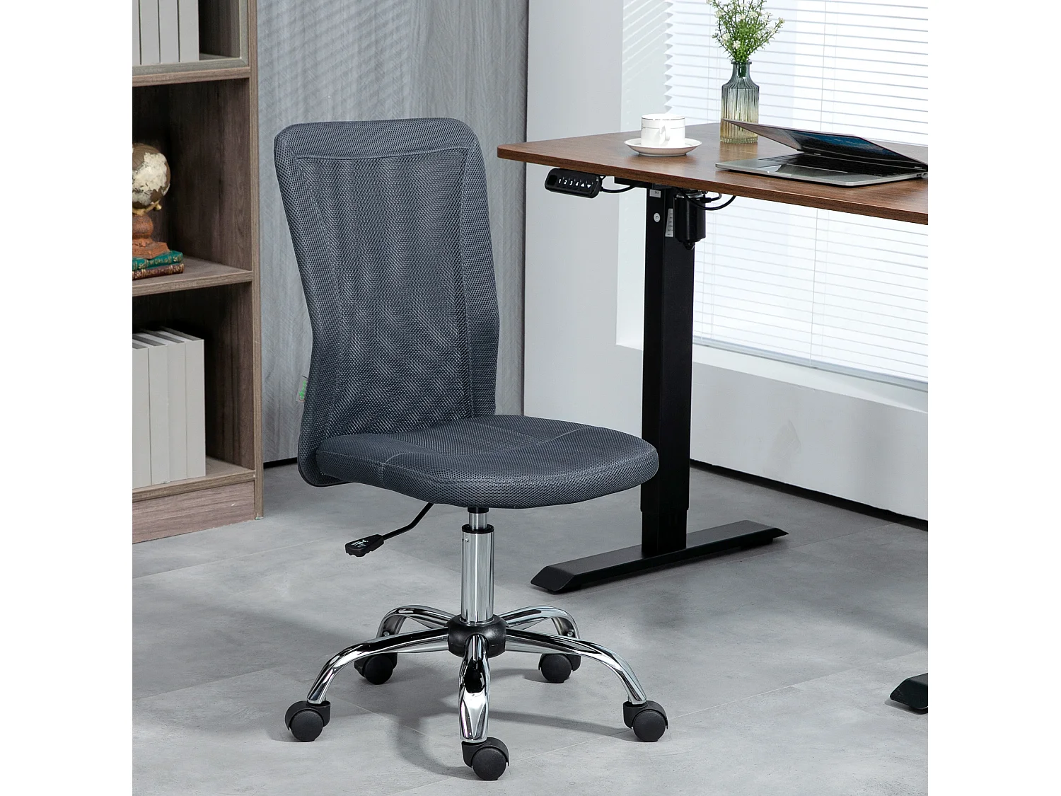 Vinsetto Chaise de bureau ergonomique hauteur réglable piètement chromé pivotant 360° revêtement gris foncé