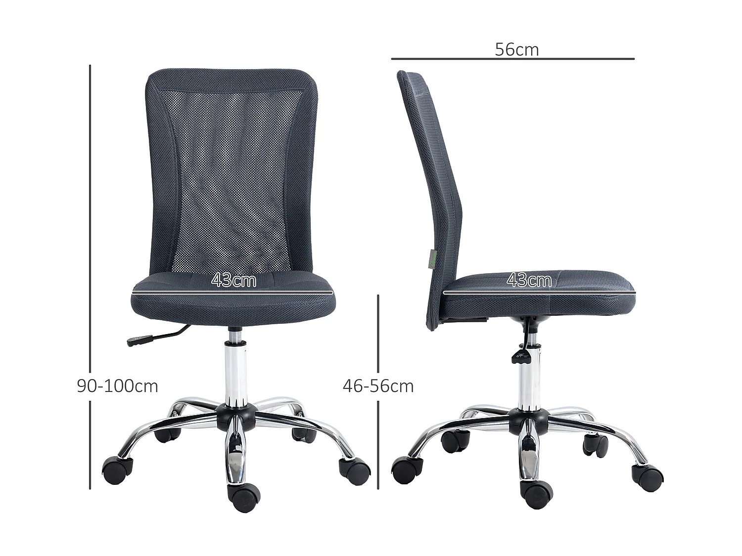 Vinsetto Chaise de bureau ergonomique hauteur réglable piètement chromé pivotant 360° revêtement gris foncé