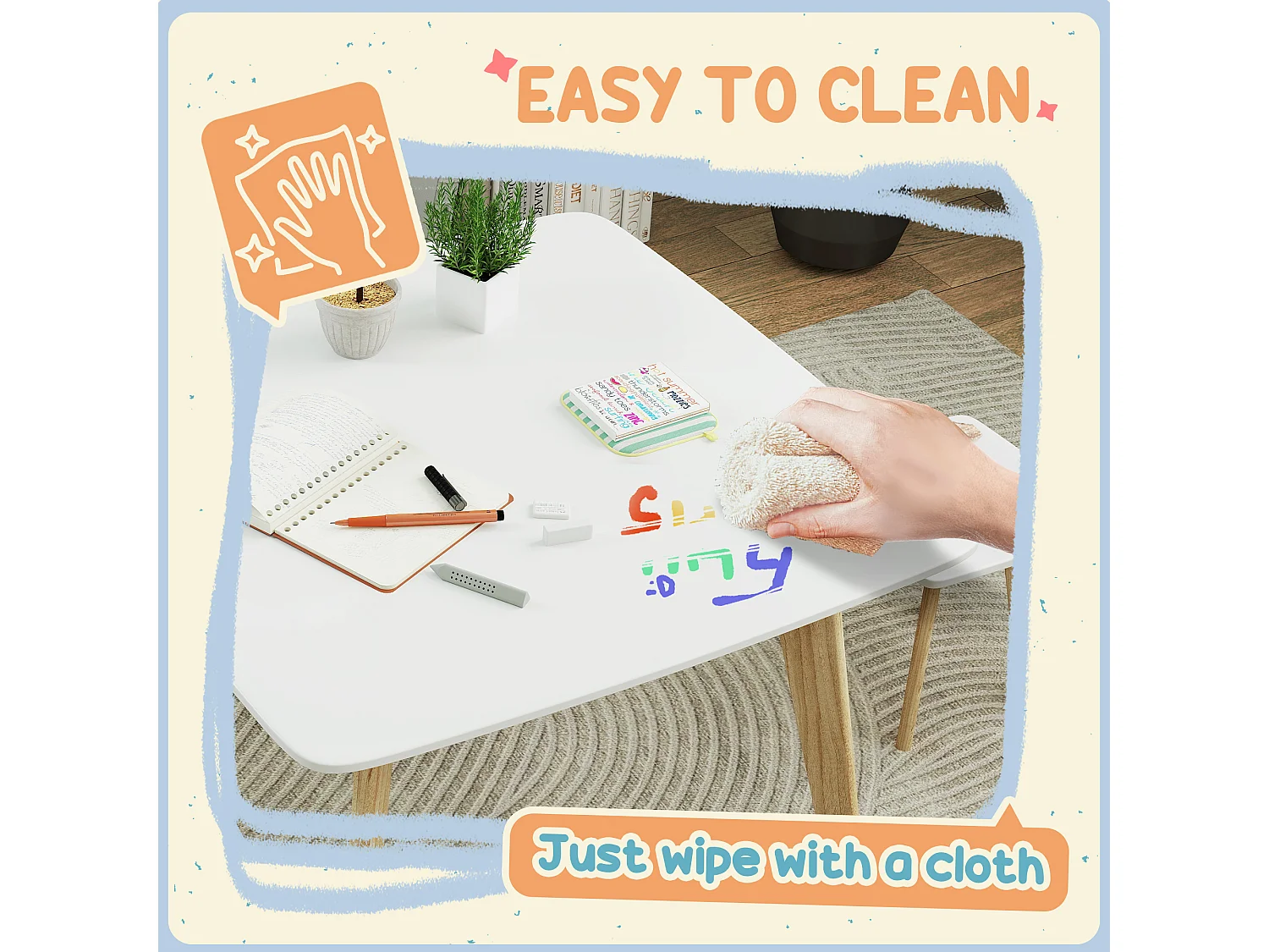 Ensemble table 2 tabourets enfant design scandinave - 3 pièces - piètement effilé bois MDF blanc