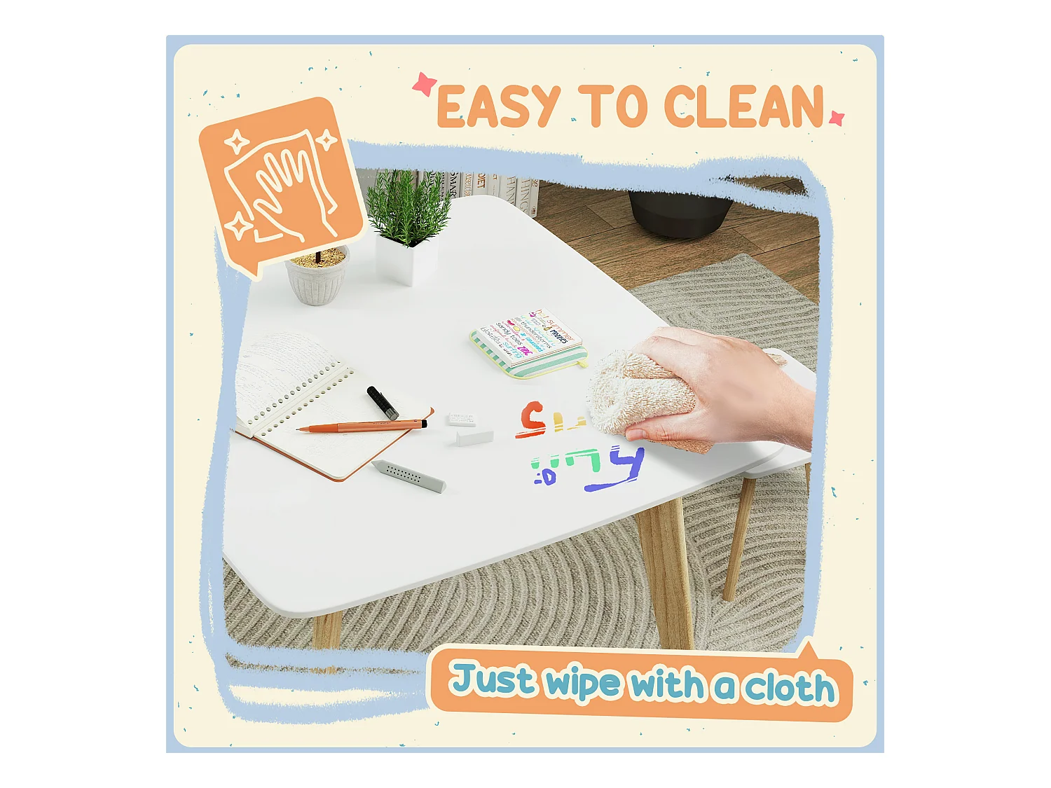 Ensemble table 2 tabourets enfant design scandinave - 3 pièces - piètement effilé bois MDF blanc