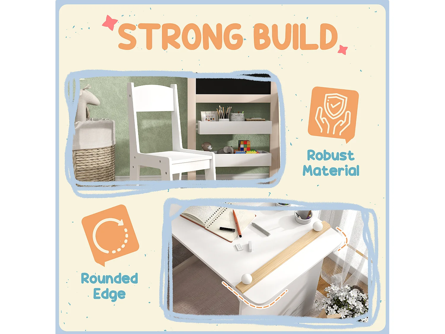 Ensemble table chaise tableaux pliables enfant multi-rangement MDF beige blanc