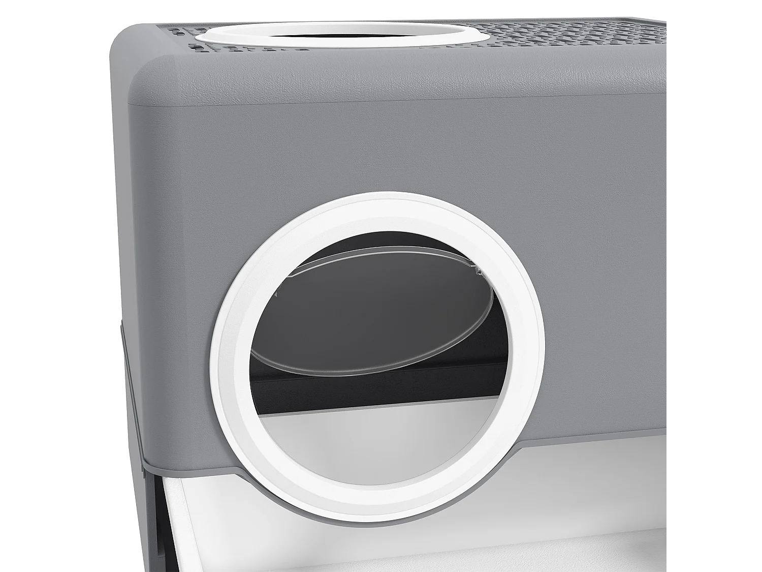 Maison de toilette chat porte battante et haute pelle PP gris blanc