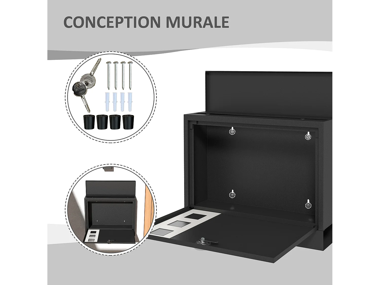 Boite aux lettres murale moderne en métal, boîte aux lettres extérieure verrouillable 2 clés fournis, avec matériel de Montage, 36,5 x 11,5 x 29 cm, gris anthracite