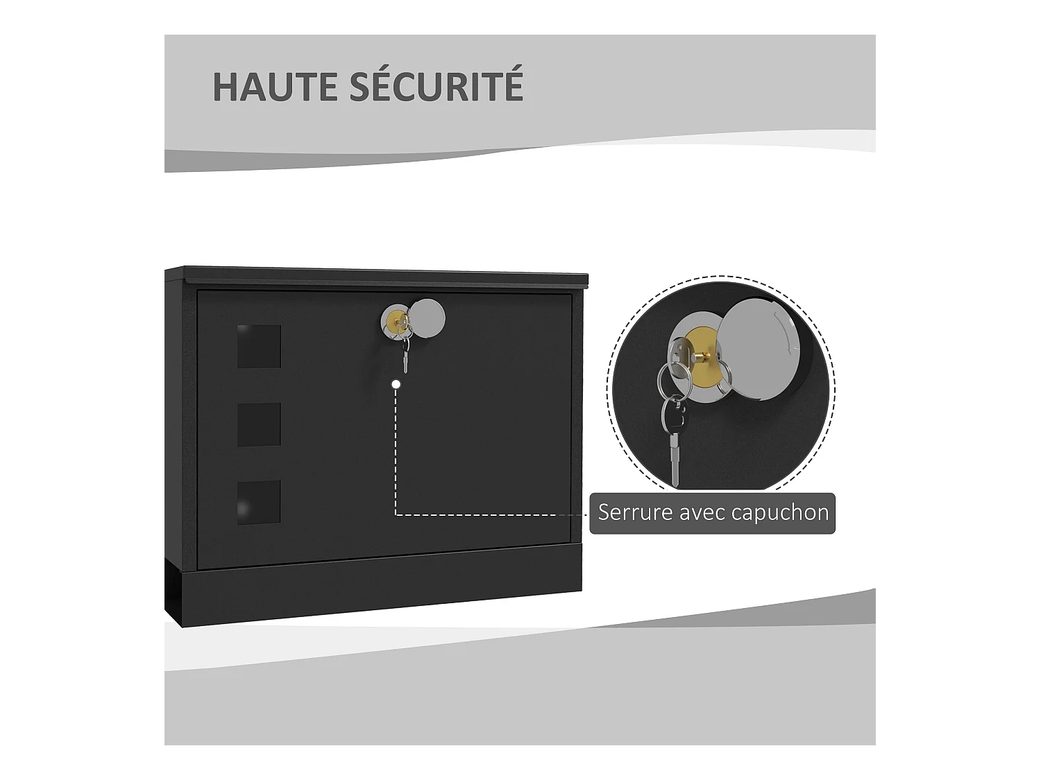 Boite aux lettres murale moderne en métal, boîte aux lettres extérieure verrouillable 2 clés fournis, avec matériel de Montage, 36,5 x 11,5 x 29 cm, gris anthracite