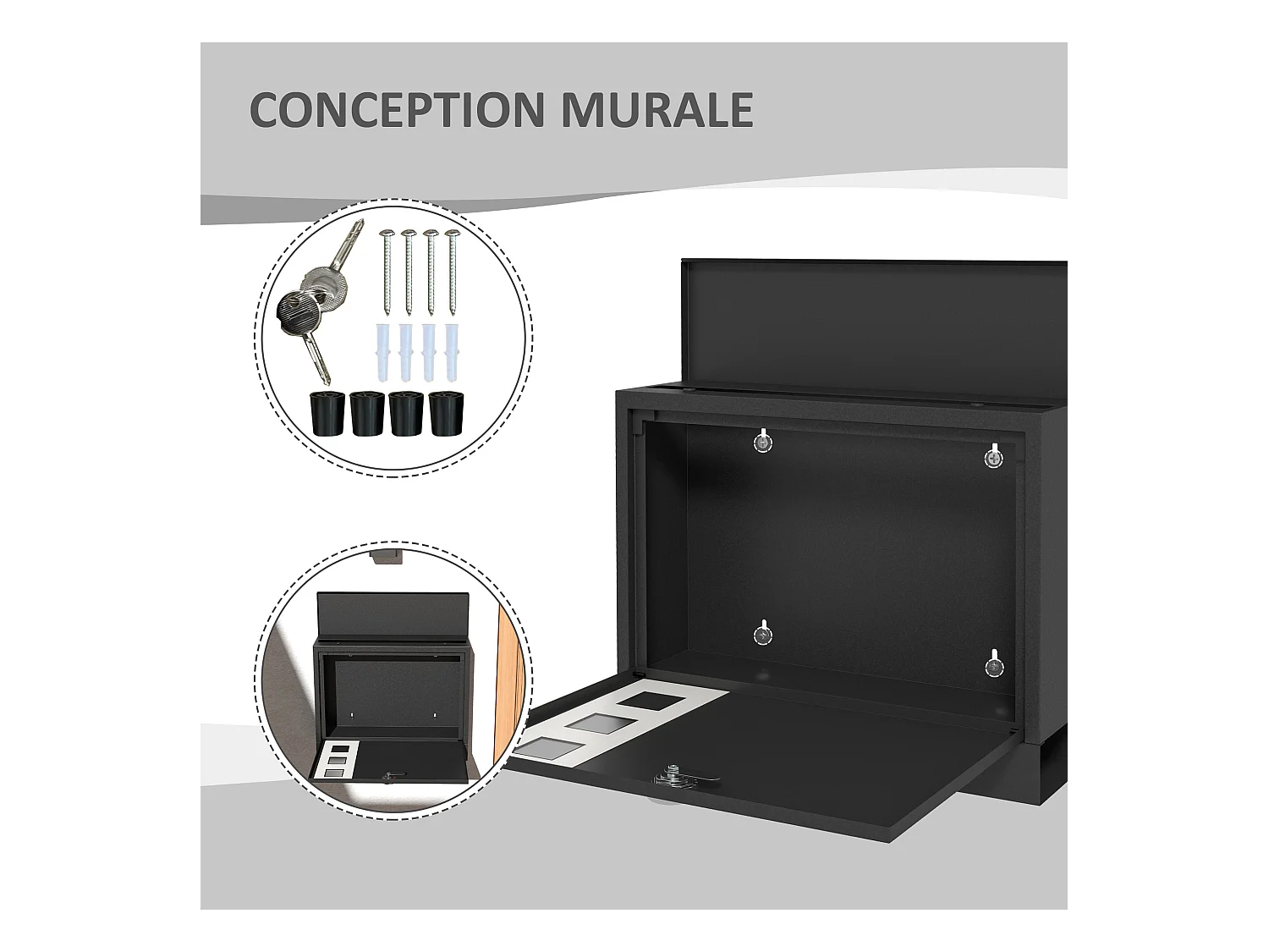 Boite aux lettres murale moderne en métal, boîte aux lettres extérieure verrouillable 2 clés fournis, avec matériel de Montage, 36,5 x 11,5 x 29 cm, gris anthracite