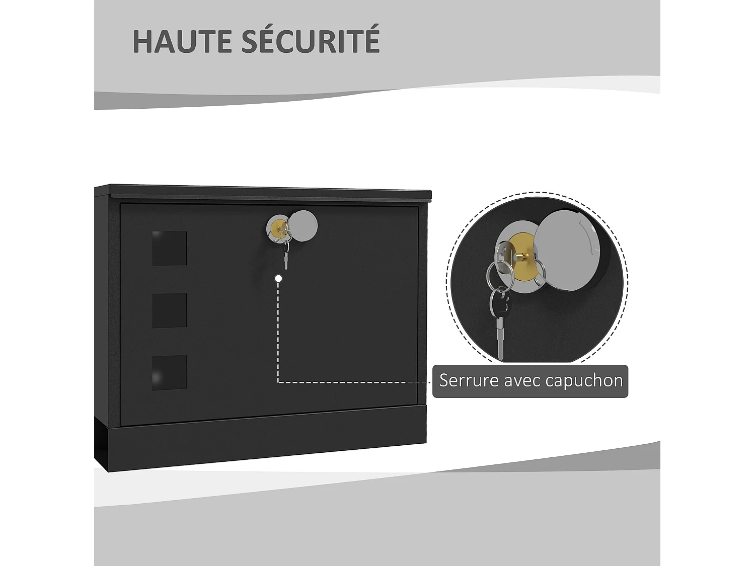 Boite aux lettres murale moderne en métal, boîte aux lettres extérieure verrouillable 2 clés fournis, avec matériel de Montage, 36,5 x 11,5 x 29 cm, gris anthracite