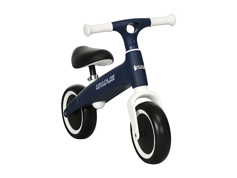 Draisienne vélo enfant 18-36 mois - selle réglable, poignées antidérapantes, roues mousse increvables - blanc bleu marine