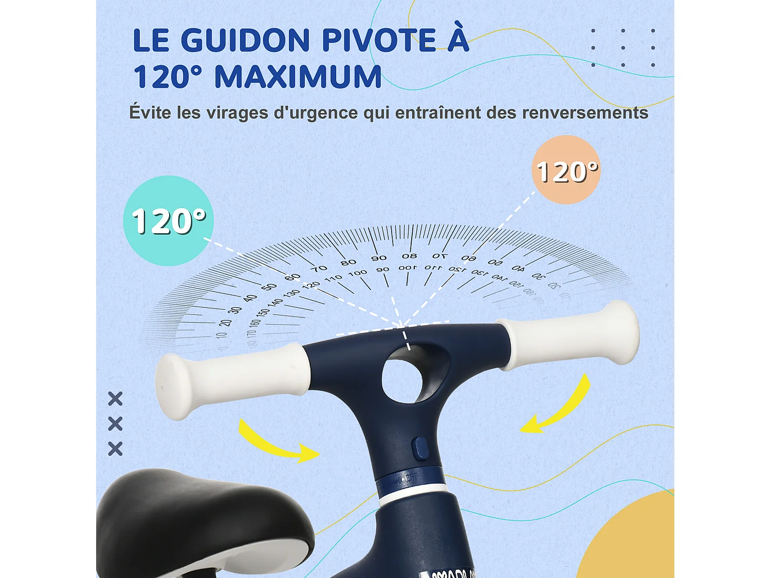 Draisienne vélo enfant 18-36 mois - selle réglable, poignées antidérapantes, roues mousse increvables - blanc bleu marine