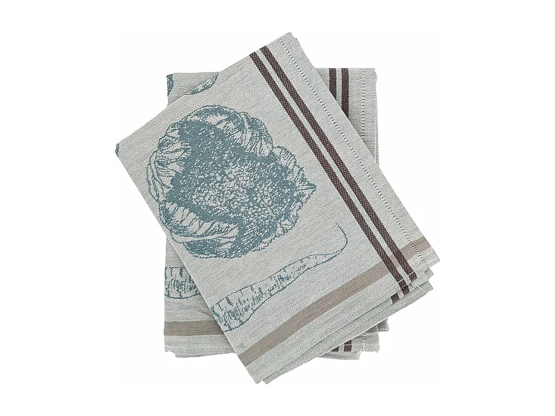 Lot de 2 torchons de cuisine toile VEG 50x70 cm bleu