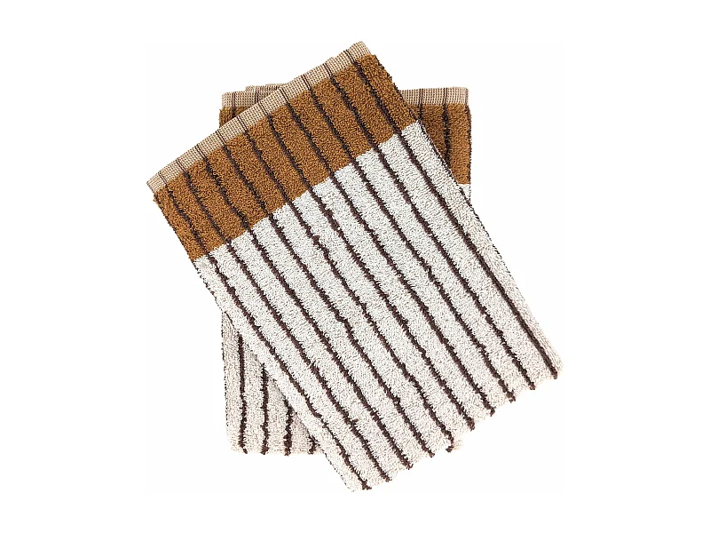 Lot de 2 torchons éponge TERRA 50x50 cm à rayures marron Camel