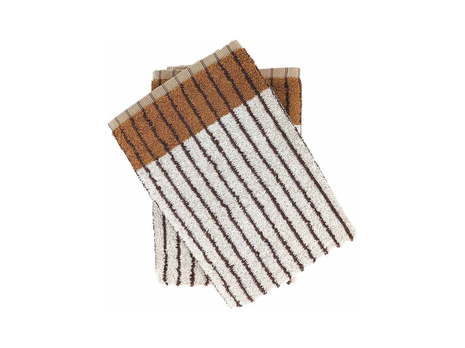 Lot de 2 torchons éponge TERRA 50x50 cm à rayures marron Camel
