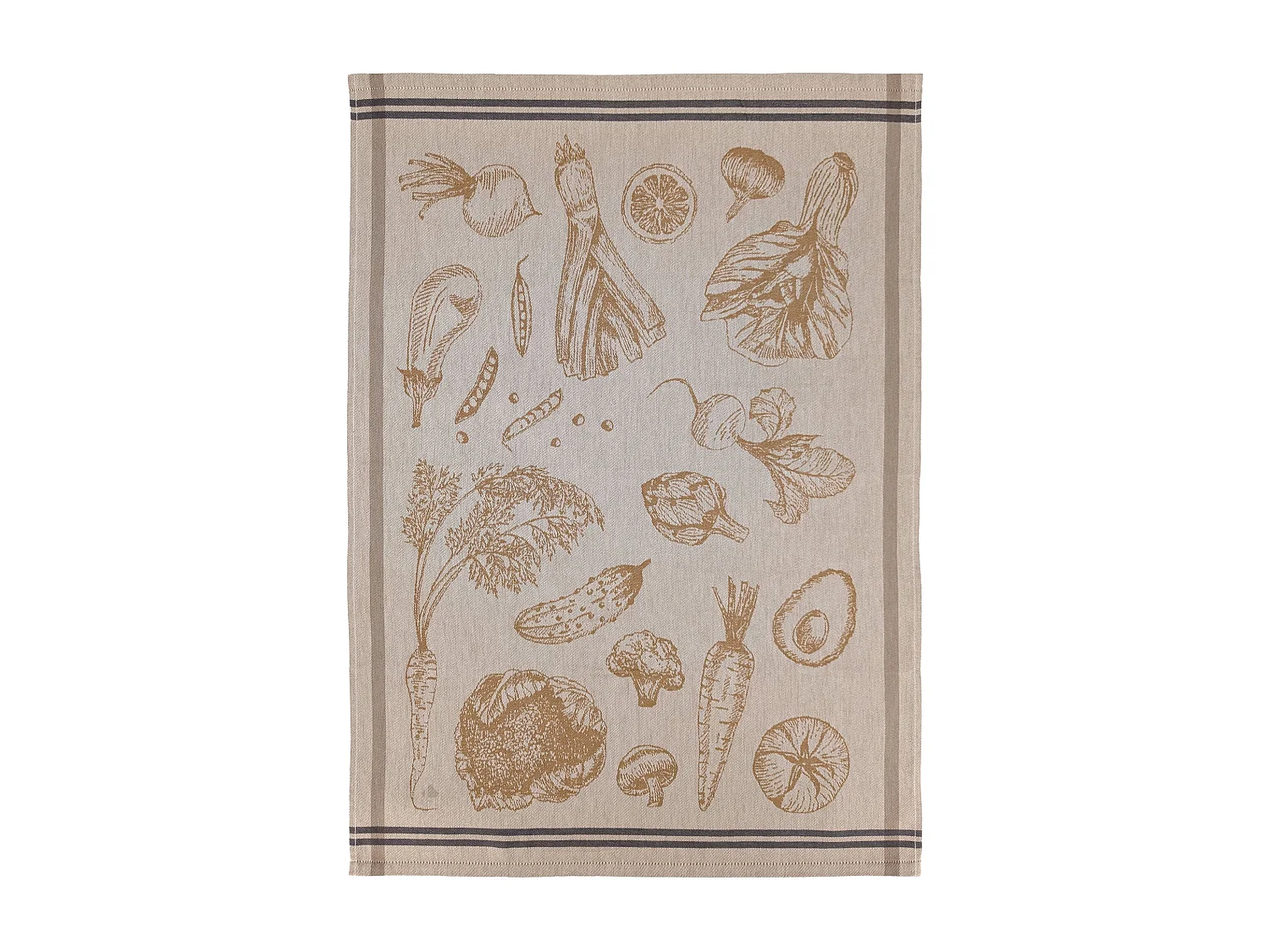 Lot de 2 torchons de cuisine toile VEG 50x70 cm jaune Moutarde