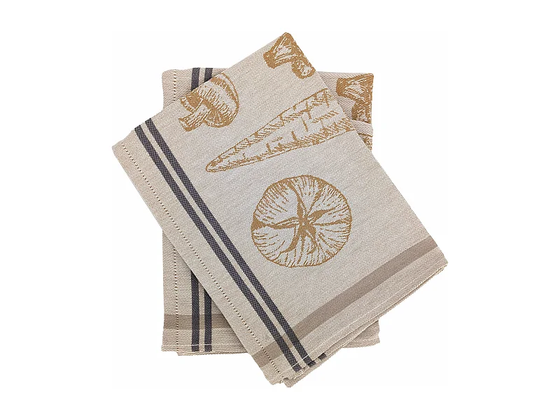 Lot de 2 torchons de cuisine toile VEG 50x70 cm jaune Moutarde