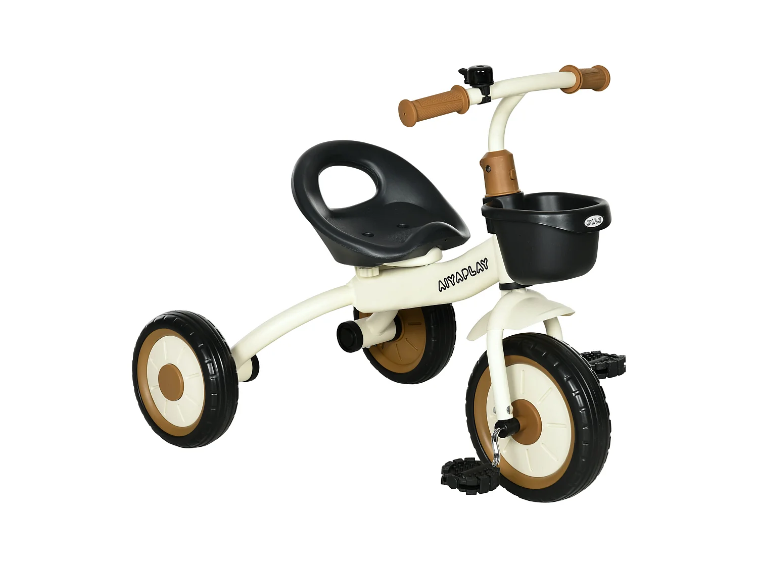 Tricycle enfant multi-équipé garde-boue sonnette panier pédales antidérapantes siège réglable avec dossier métal blanc
