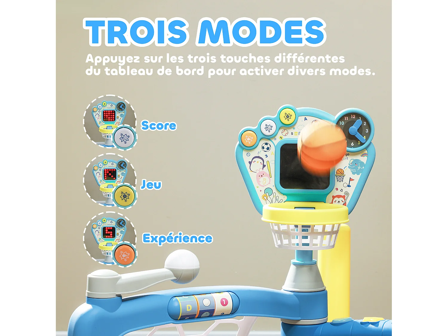 Jeux sportifs 5 en 1 enfant 18-48 mois - foot, basket, golf, baseball, bowling - effets lumineux sonores bleu