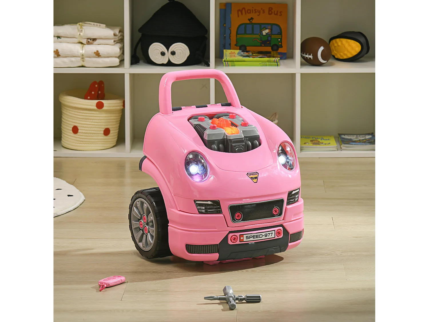 Camion mécano 2 en 1 - jouet bricolage enfant - jeu d'imitation mécanicien - nombreux accessoires total de 61 pièces - effets sonores et lumineux - PP ABS rose