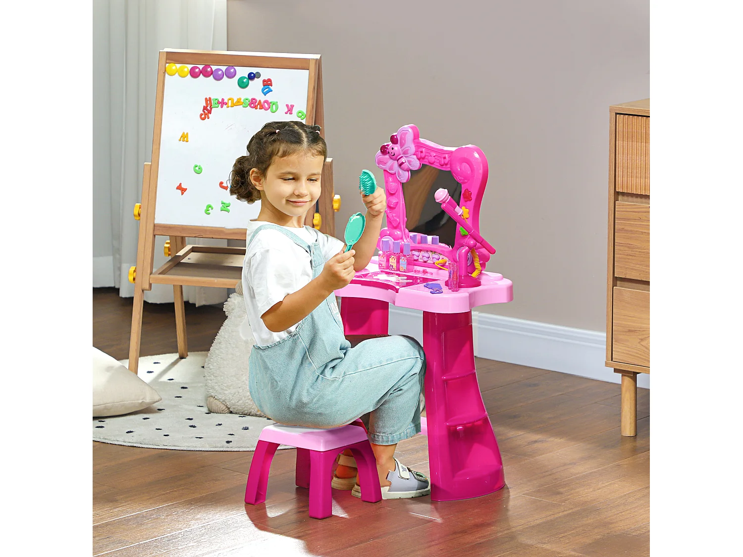 Ensemble coiffeuse tabouret enfant design - nombreux accessoires - effets lumineux sonores - rose