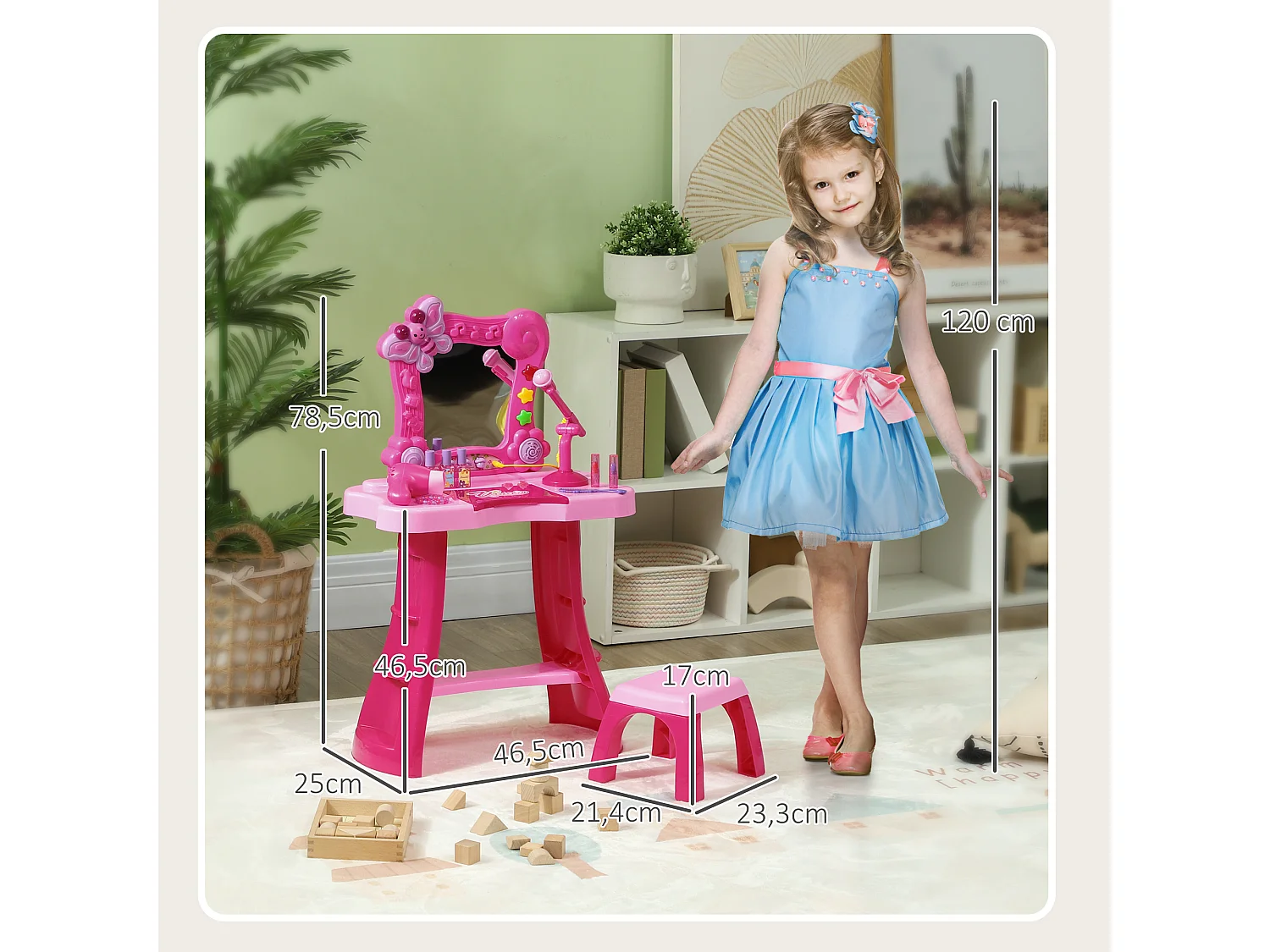 Ensemble coiffeuse tabouret enfant design - nombreux accessoires - effets lumineux sonores - rose