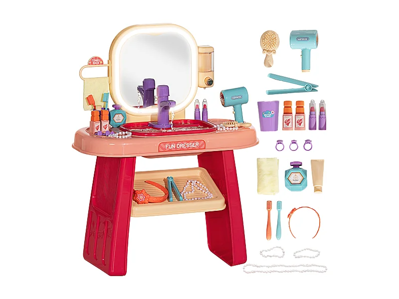 Coiffeuse enfant style néo-rétro - nombreux accessoires - effets lumineux sonores - beige rose