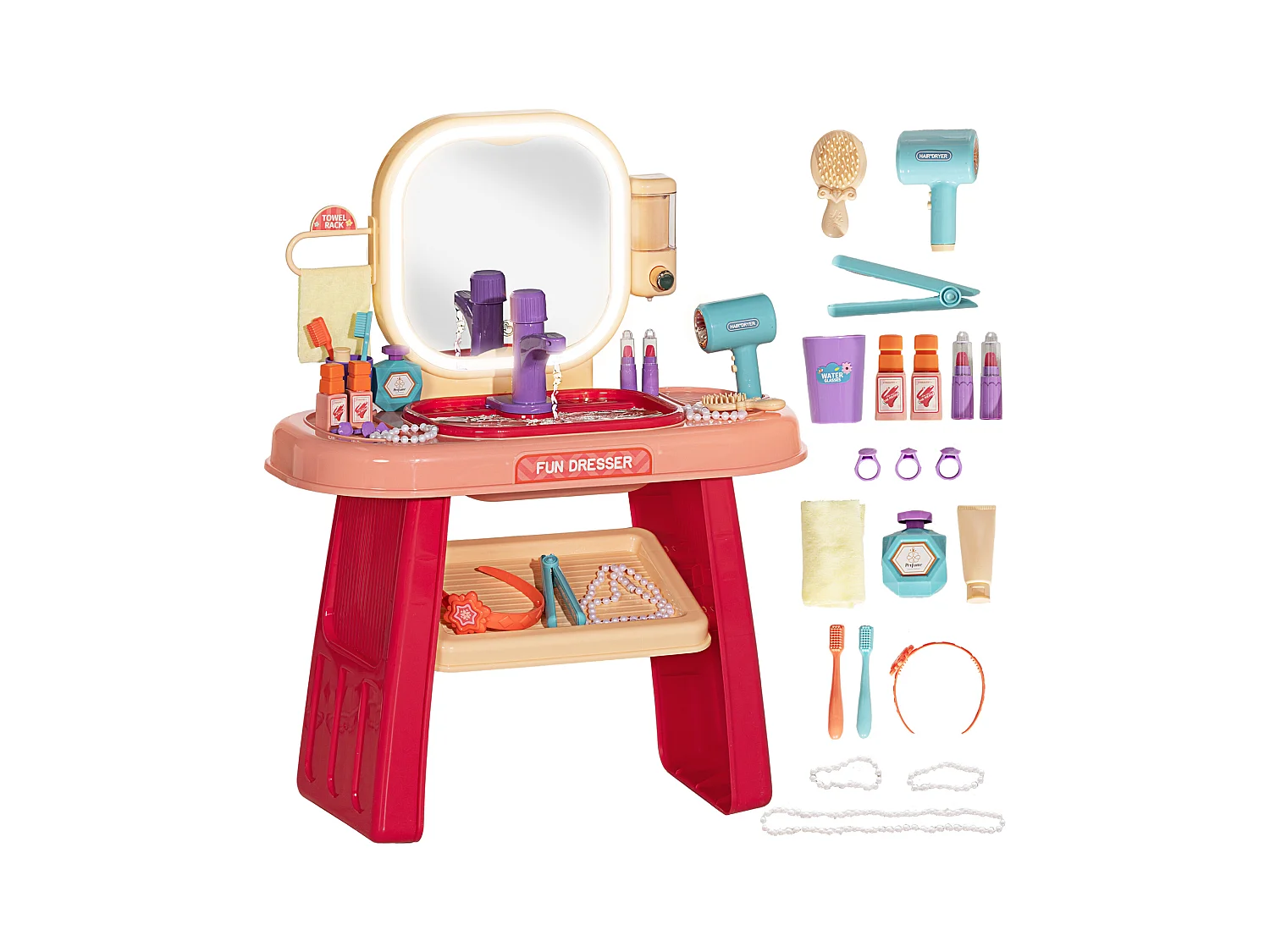 Coiffeuse enfant style néo-rétro - nombreux accessoires - effets lumineux sonores - beige rose