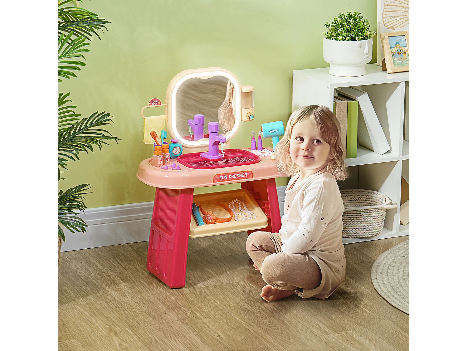 Coiffeuse enfant style néo-rétro - nombreux accessoires - effets lumineux sonores - beige rose