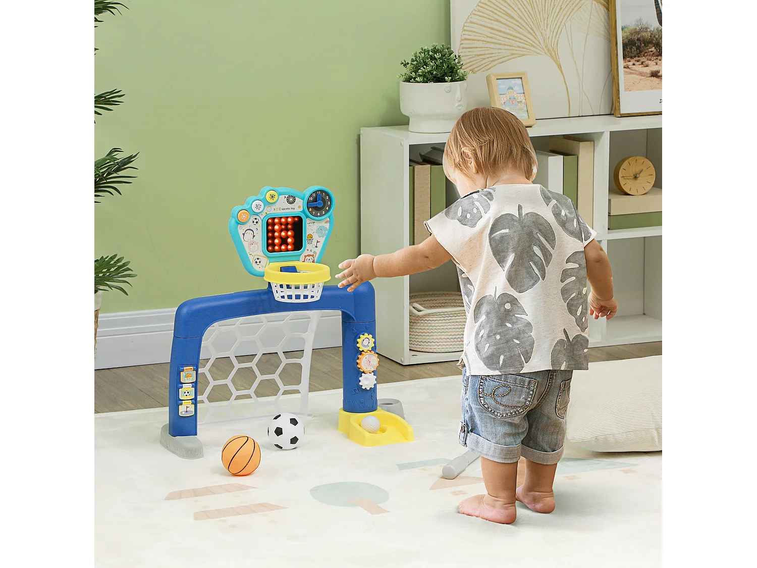 Jeux sportifs 3 en 1 enfant 18-48 mois - foot, basket, golf - effets lumineux sonores bleu