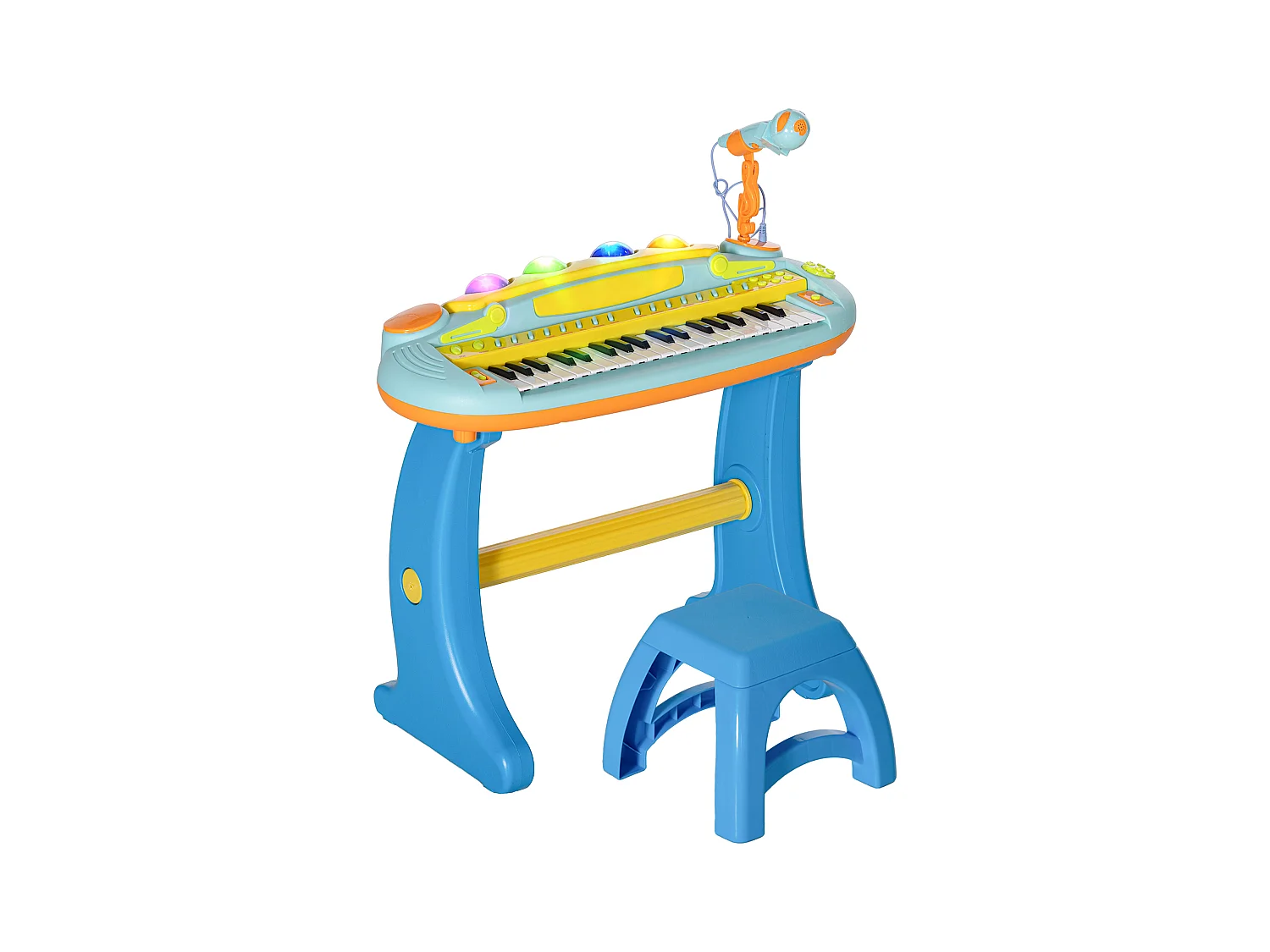 Clavier musical pour enfant - piano enfant avec tabouret et micro - 37 touches, 22 chansons, 8 instruments et rythmes - jaune bleu
